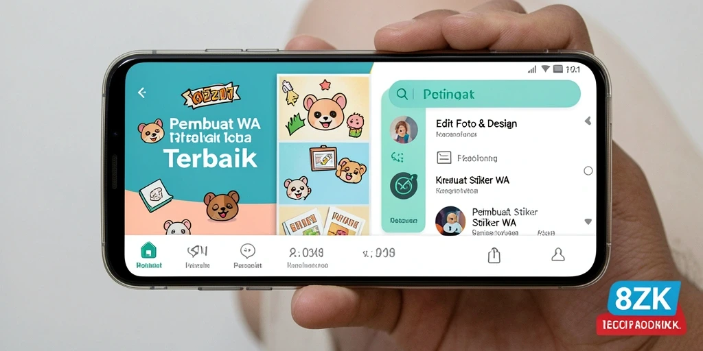 Antarmuka aplikasi 8ZK untuk membuat stiker WA yang menarik.