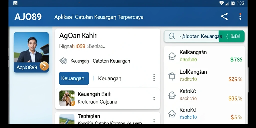 Tampilan utama aplikasi AJO89 yang menampilkan catatan keuangan.