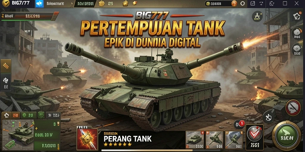 Tampilan antarmuka <strong>BIG777</strong> dengan pertempuran tank yang intens.