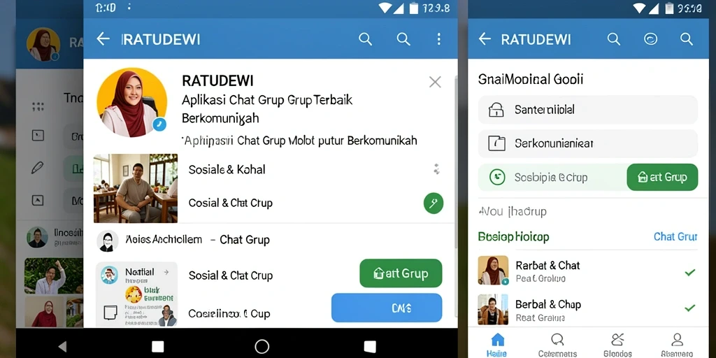 Tampilan antarmuka aplikasi Chat Grup RATUDEWI yang menarik dan interaktif.