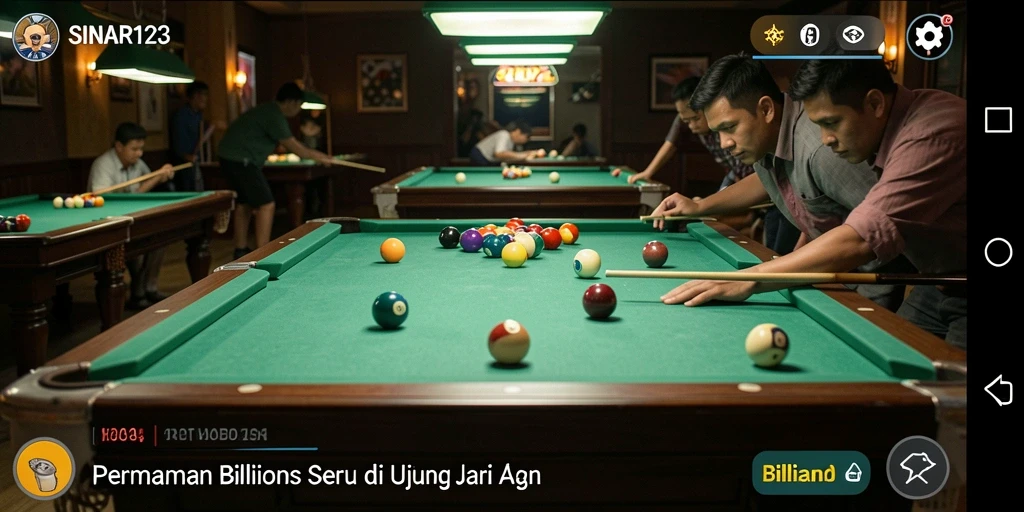 Tampilan antarmuka permainan Billiard yang memukau dan interaktif.