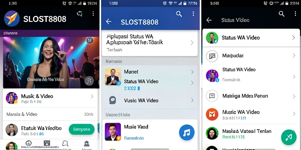 Tampilan antarmuka SLOST8808 dengan pilihan video status yang menarik.
