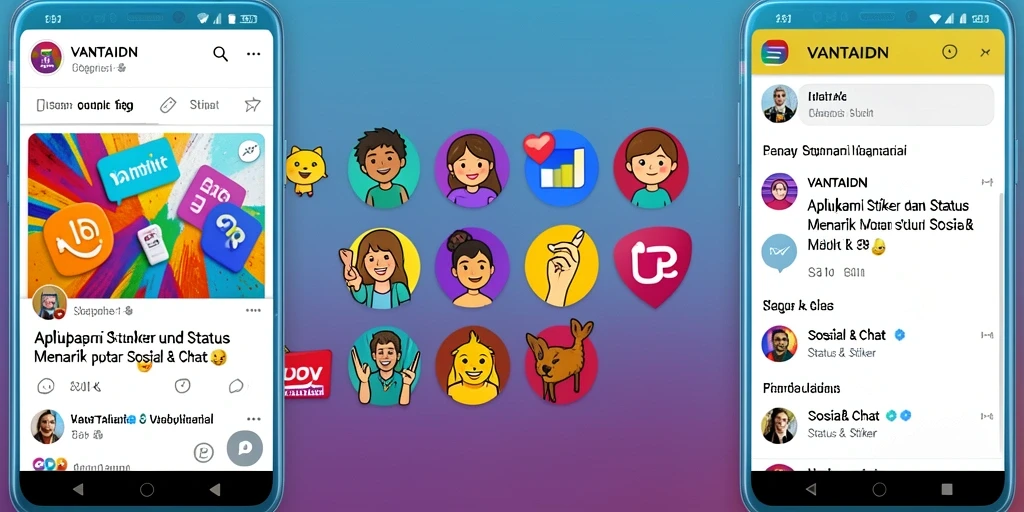 Antarmuka VANTAIDN menampilkan pilihan stiker dan status menarik.